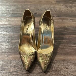 Dolce & Gabbana Gold and Brown Heels with Textured Finish